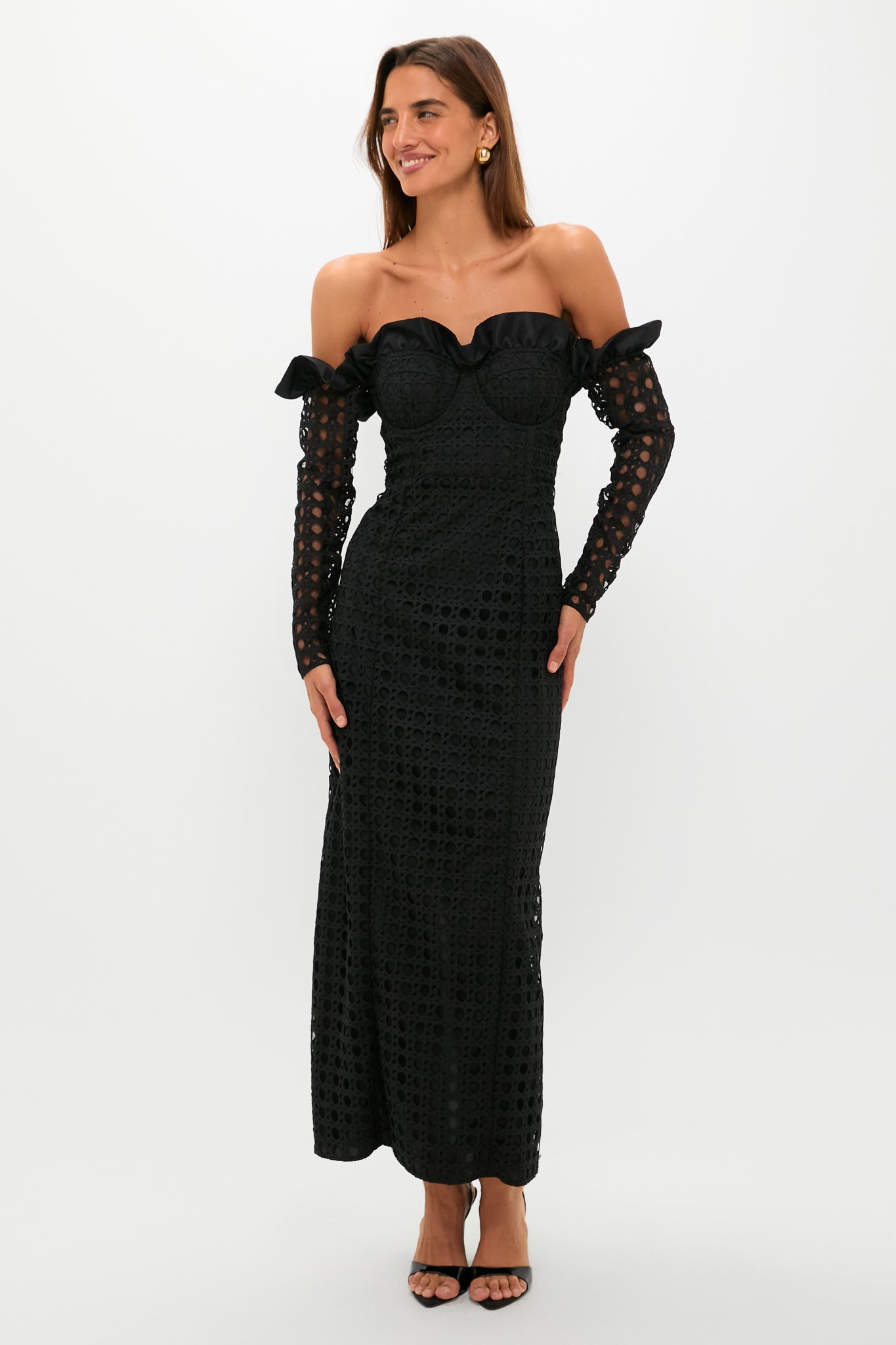 tuckernuck lace dress Tuckernuck Cane Lace Off the Shoulder Monique Dress Black / 4