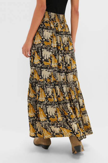 Story Print Shirred Skirt