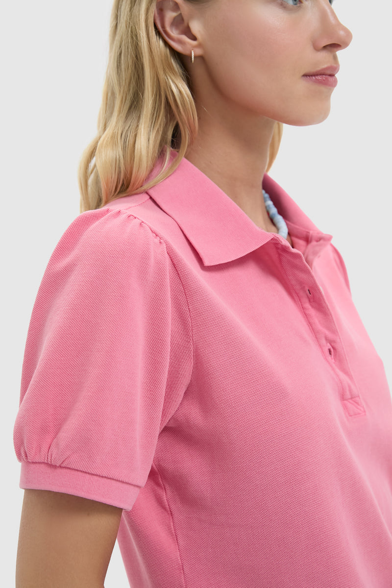 Hot Pink Pique Puff Sleeve Peggy Polo