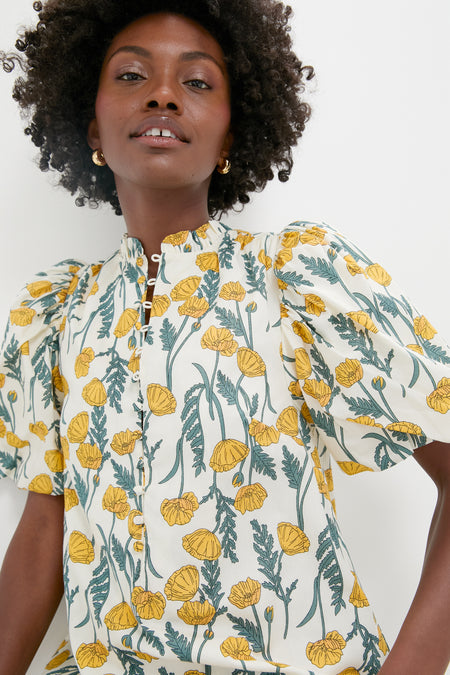 Yellow Amaryllis Floral Mimi Midi Dress