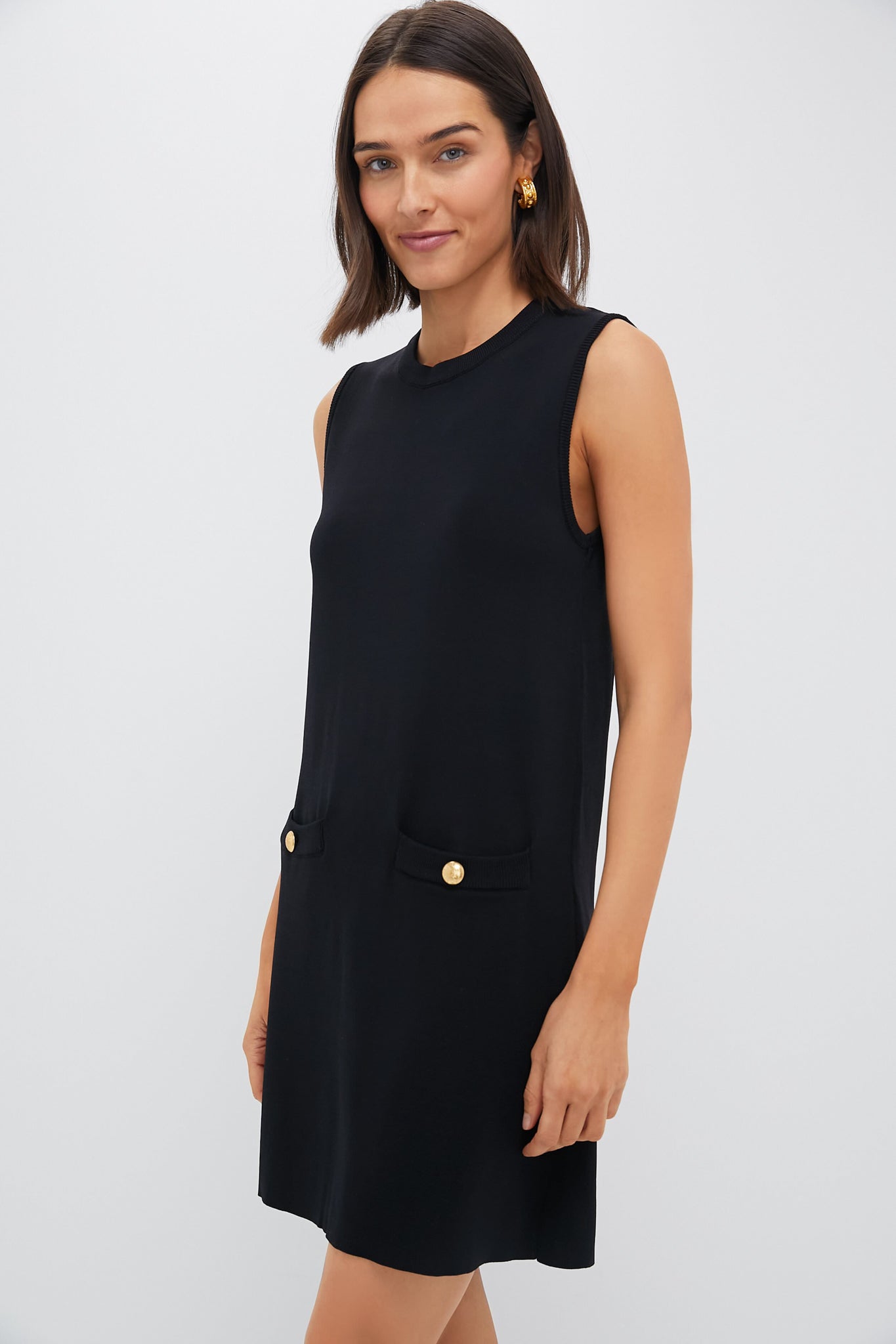 black knit dress with pockets Karen Kane Quinn V Neck Pocket Dress, M, Black