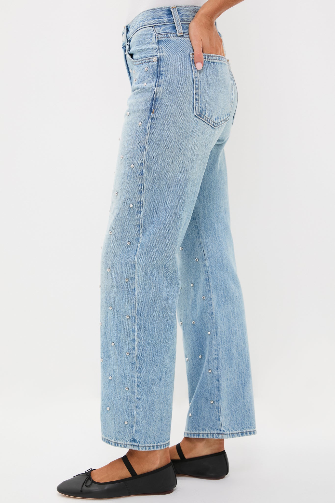 Aries Studded Lexi Mid Rise Bowed Straight