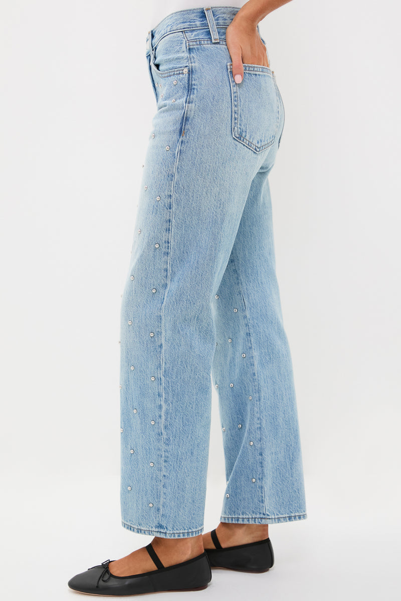 Aries Studded Lexi Mid Rise Bowed Straight