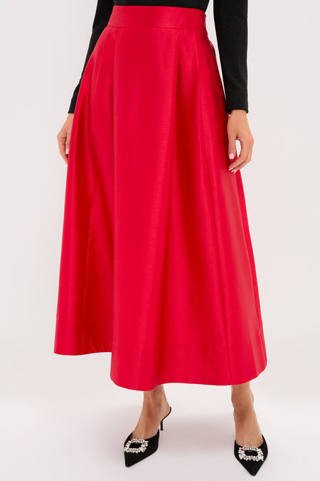 Red Dupioni Kendall Skirt