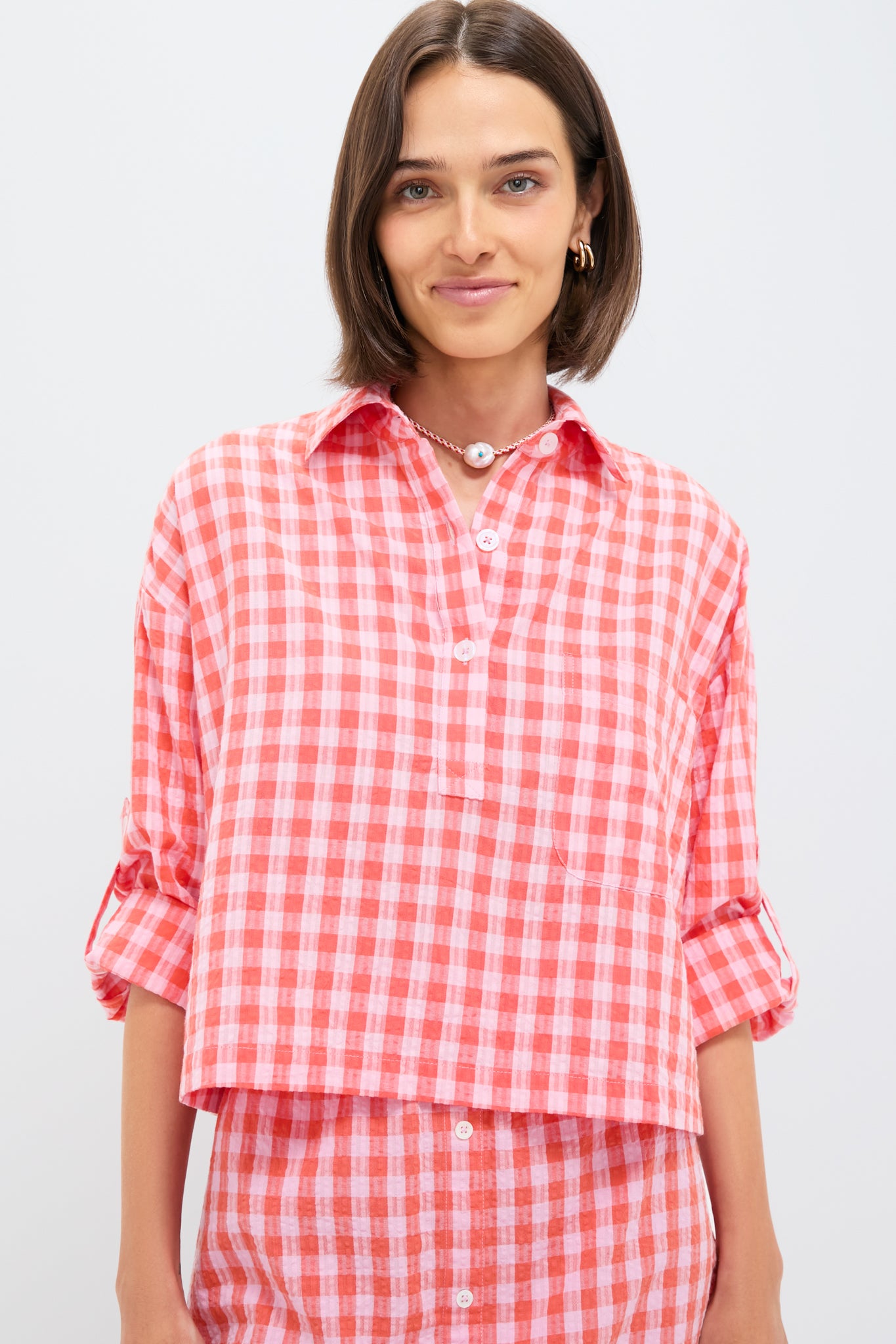 Orange and Pink Seersucker Augustus Shirt