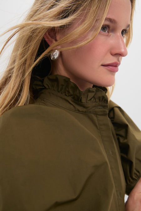 Olive Green Ruffle Collar Louisa Maxi Dress