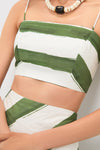 Green Stripe Nature Top with painterly green stripes, classic spaghetti straps, and smocked back, offering an effortlessly fun and high-end style.