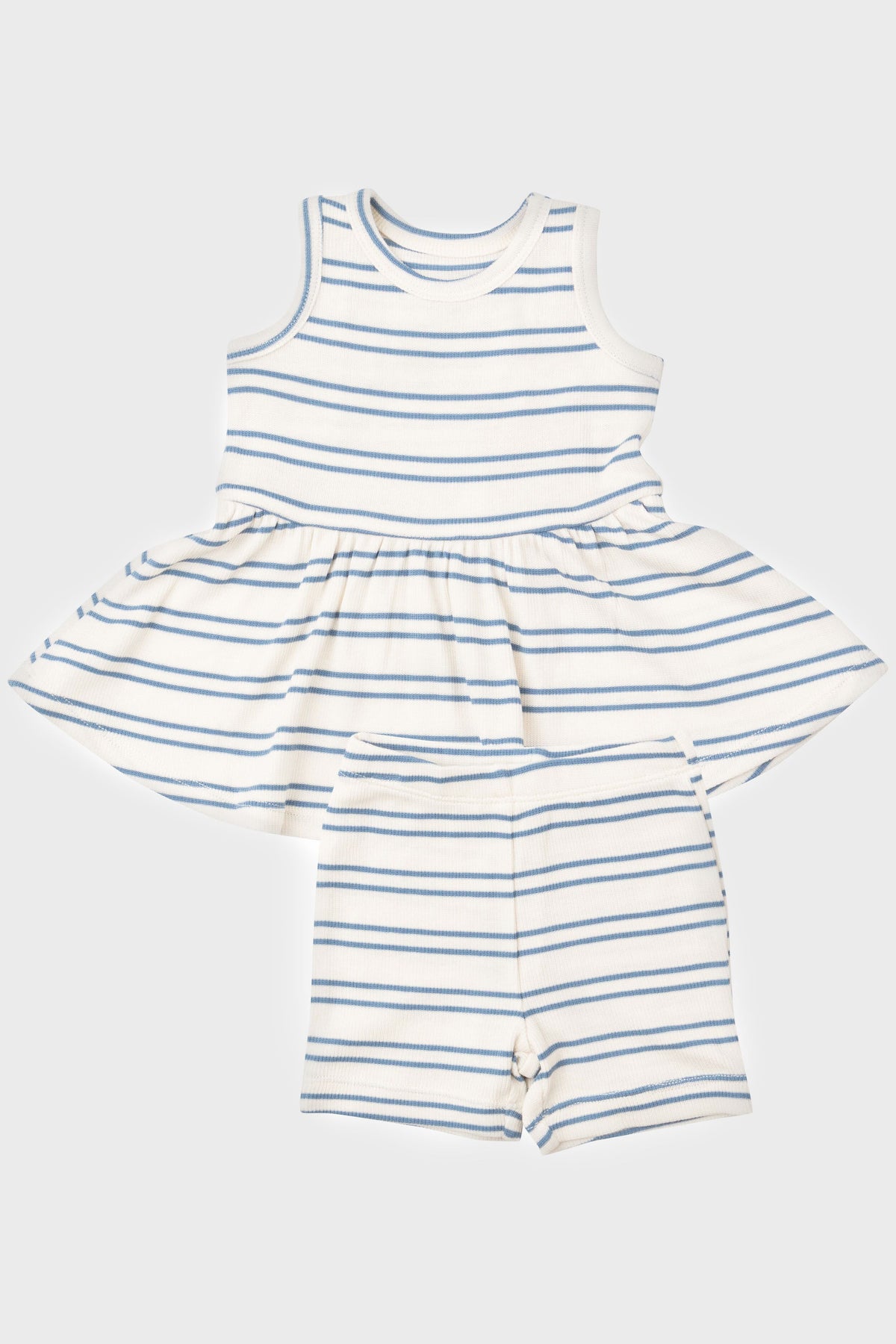 Anchor Stripe Rib Peplum Tank Top and Biker Shorts