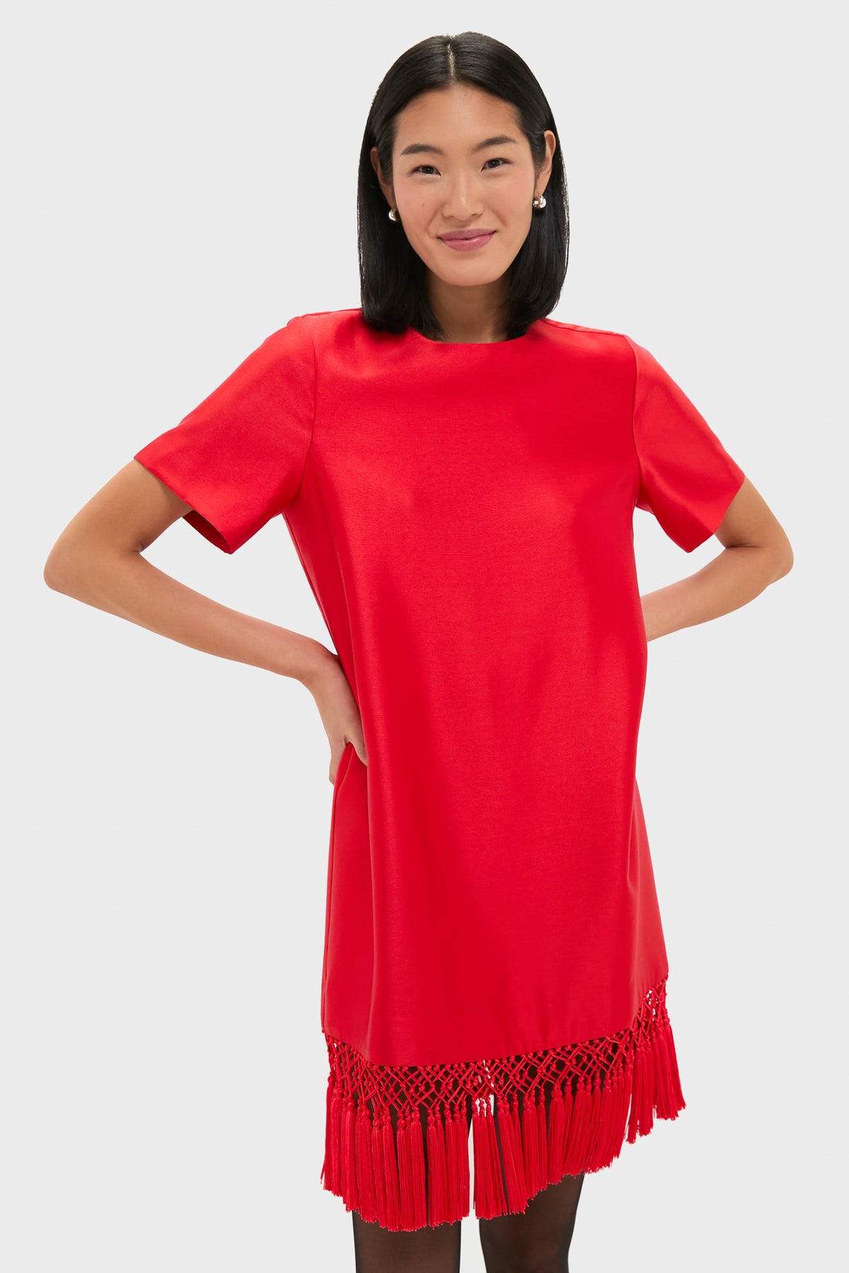 Red Dupioni Tassel Downing Dress