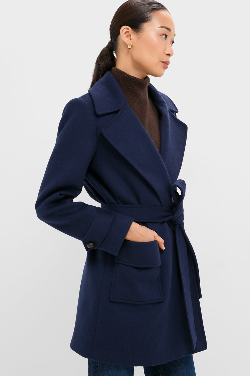 Navy Wool Ives Wrap Coat