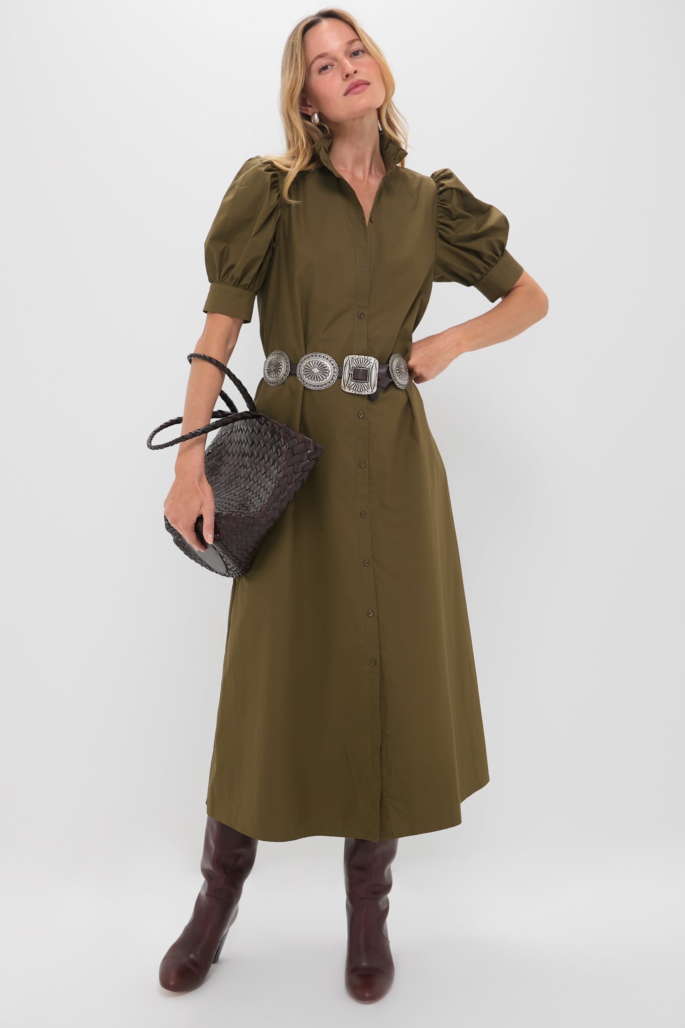 Olive Green Ruffle Collar Louisa Maxi Dress | Hyacinth House