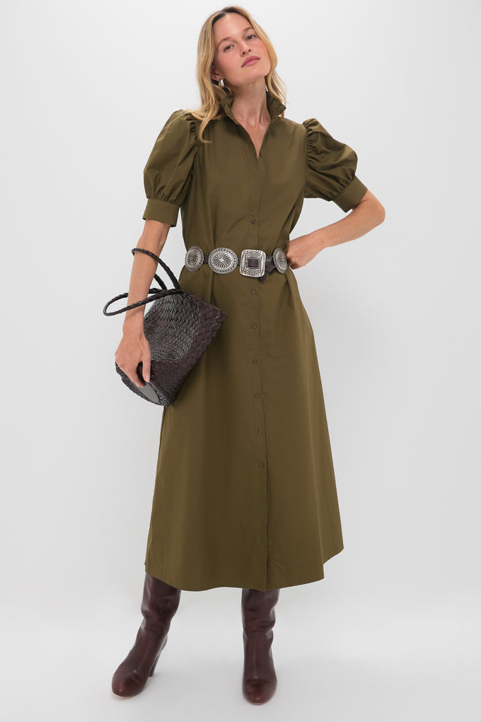 chinese dress ladies Dark Olive Green Short Sleeve Maxi Dress main image 0