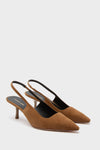 Hazelwood Sling Back Cashel Heels: Classic and effortless, these high-end, fun suede pumps feature a pointed toe, kitten heel, and elastic slingback for stylish versatility.