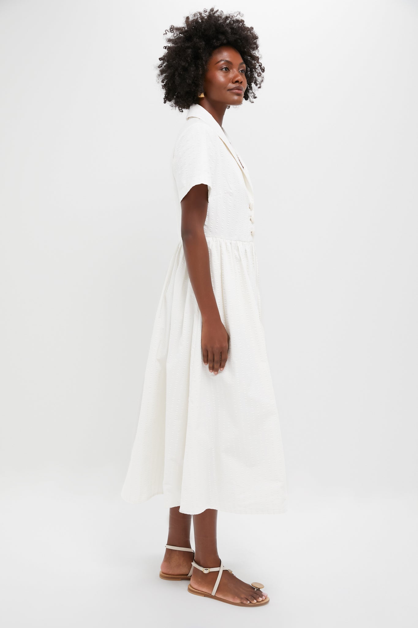 White Seersucker Shawl Collar Adelaide Dress