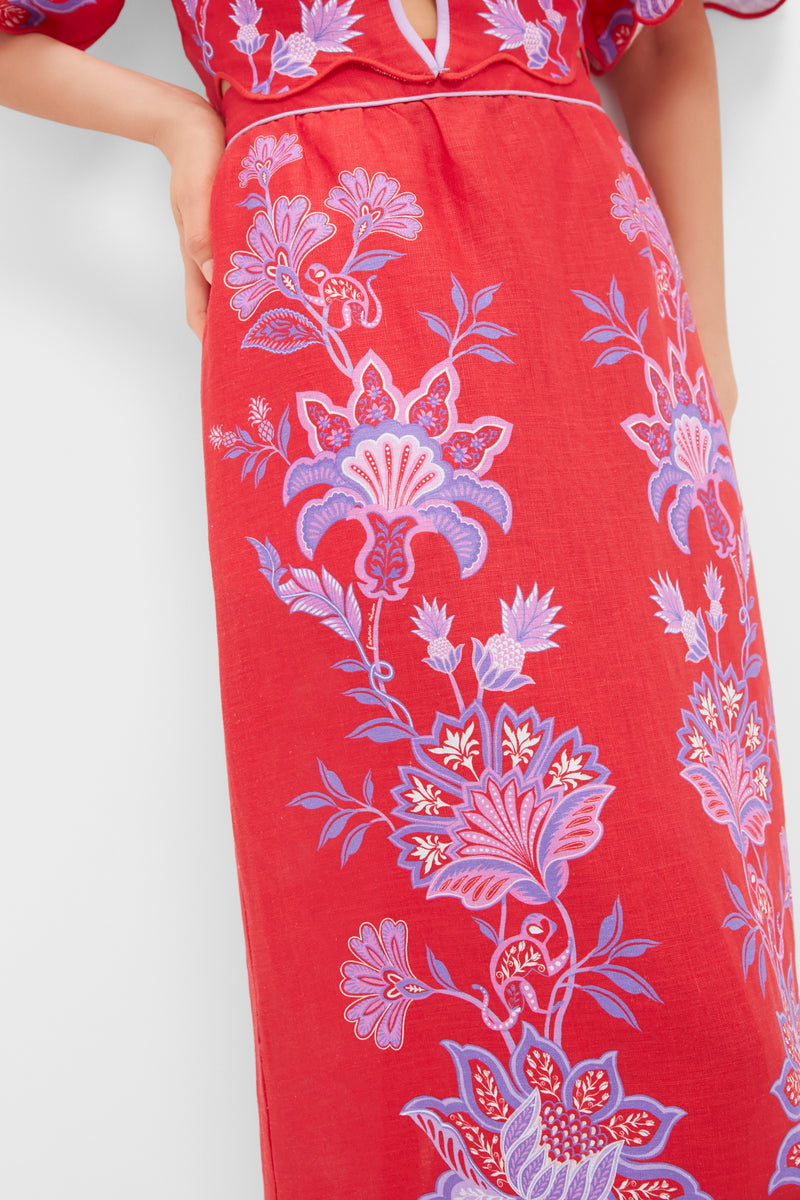 Porcelain Garden Red Midi Skirt