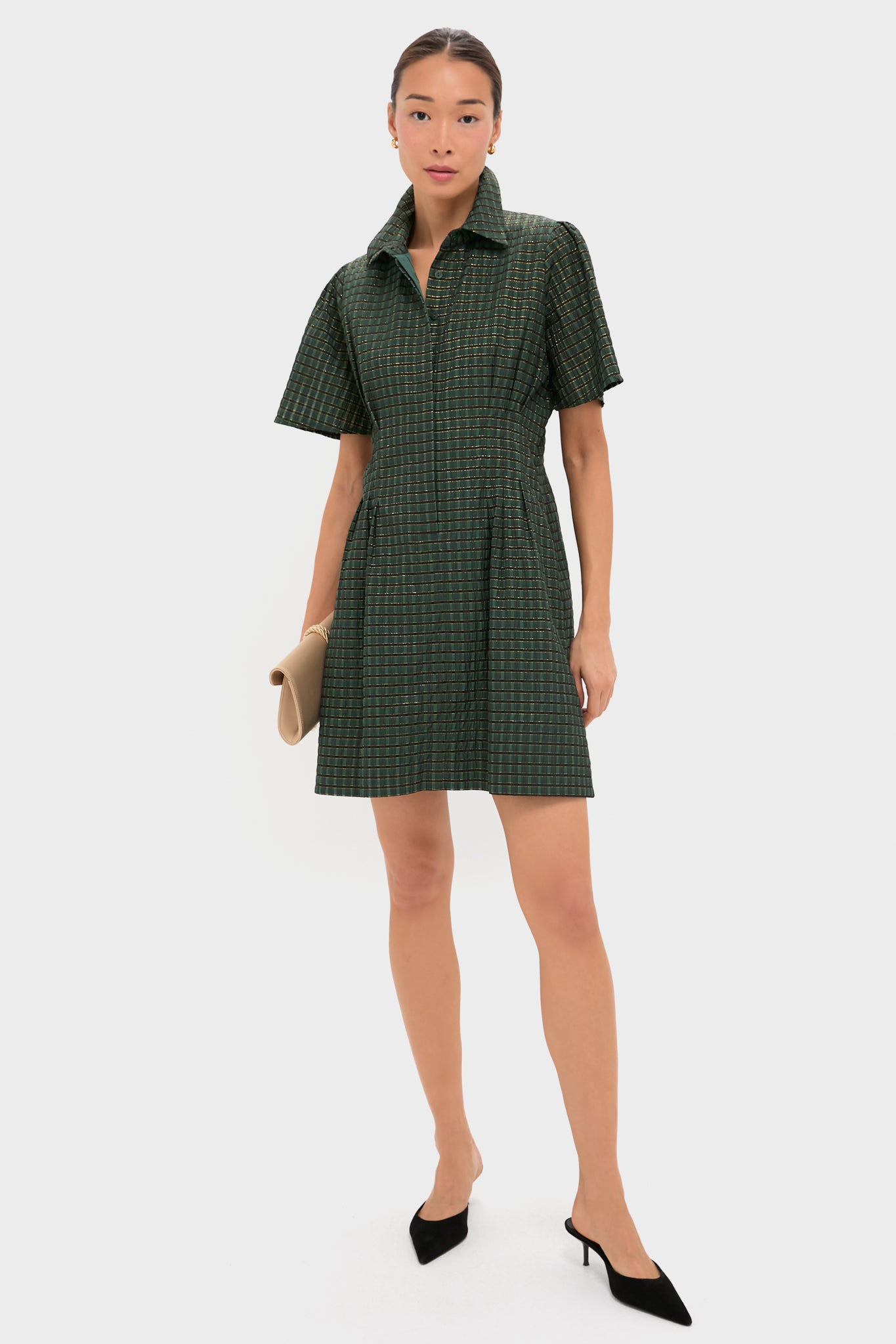 Metallic Green Plaid Mini Delaney Dress | Tuckernuck