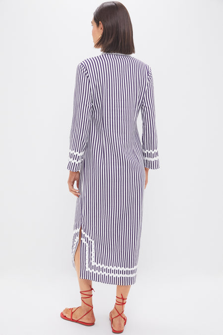 Navy and White Classic Caftan with Ric-Rac