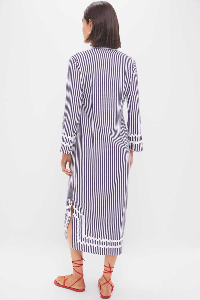 Navy and White Classic Caftan with Ric-Rac