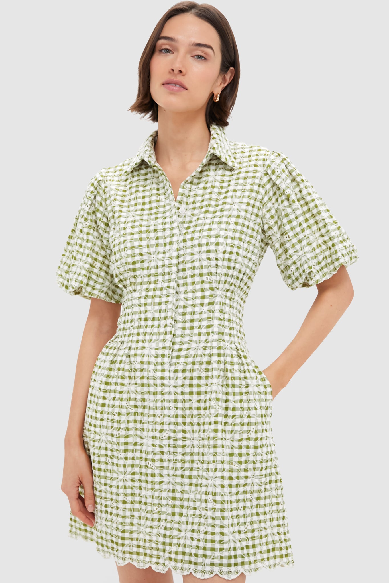 Embroidered Floral Green Gingham Mini Delaney Dress | Tuckernuck Embroidered Floral Green Gingham Mini Delaney Dress | Tuckernuck