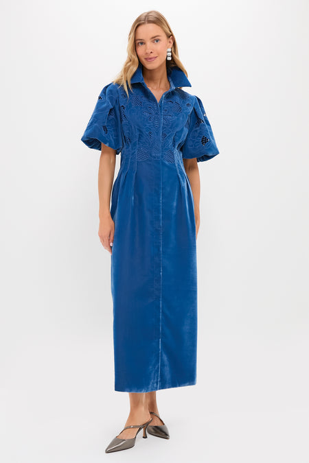 Blue Fog Velvet Lace Delaney Dress