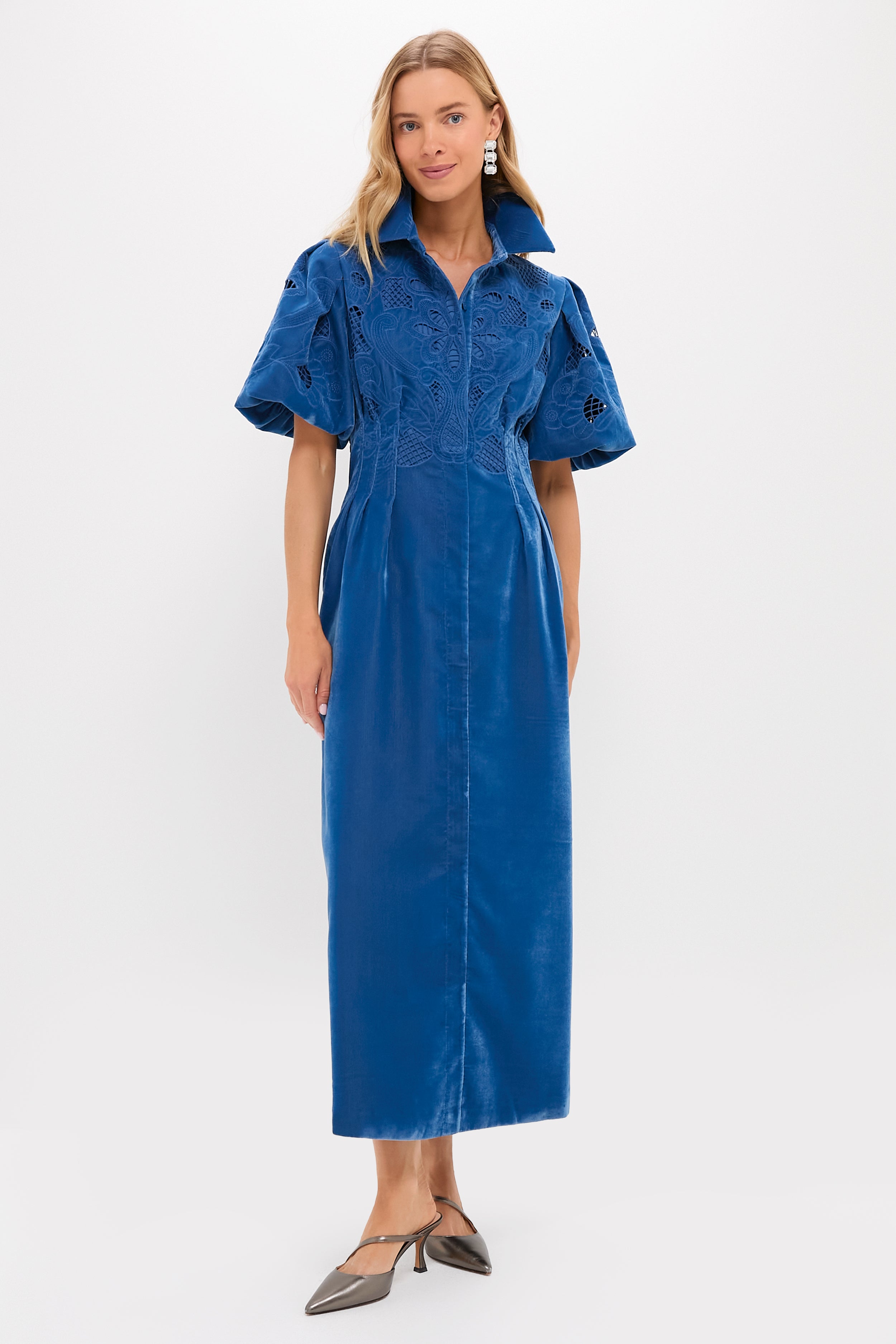 Tuckernuck Blue Fog Velvet Lace Delaney Dress Blue Fog / XXS