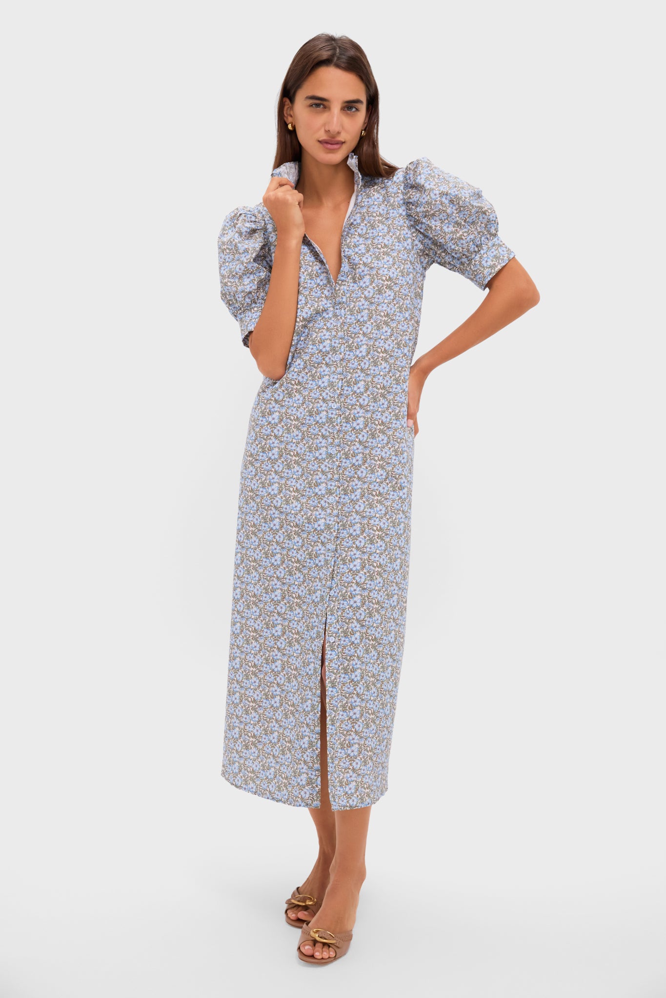 Dusty Blue & Brown Floral Louisa Maxi Dress