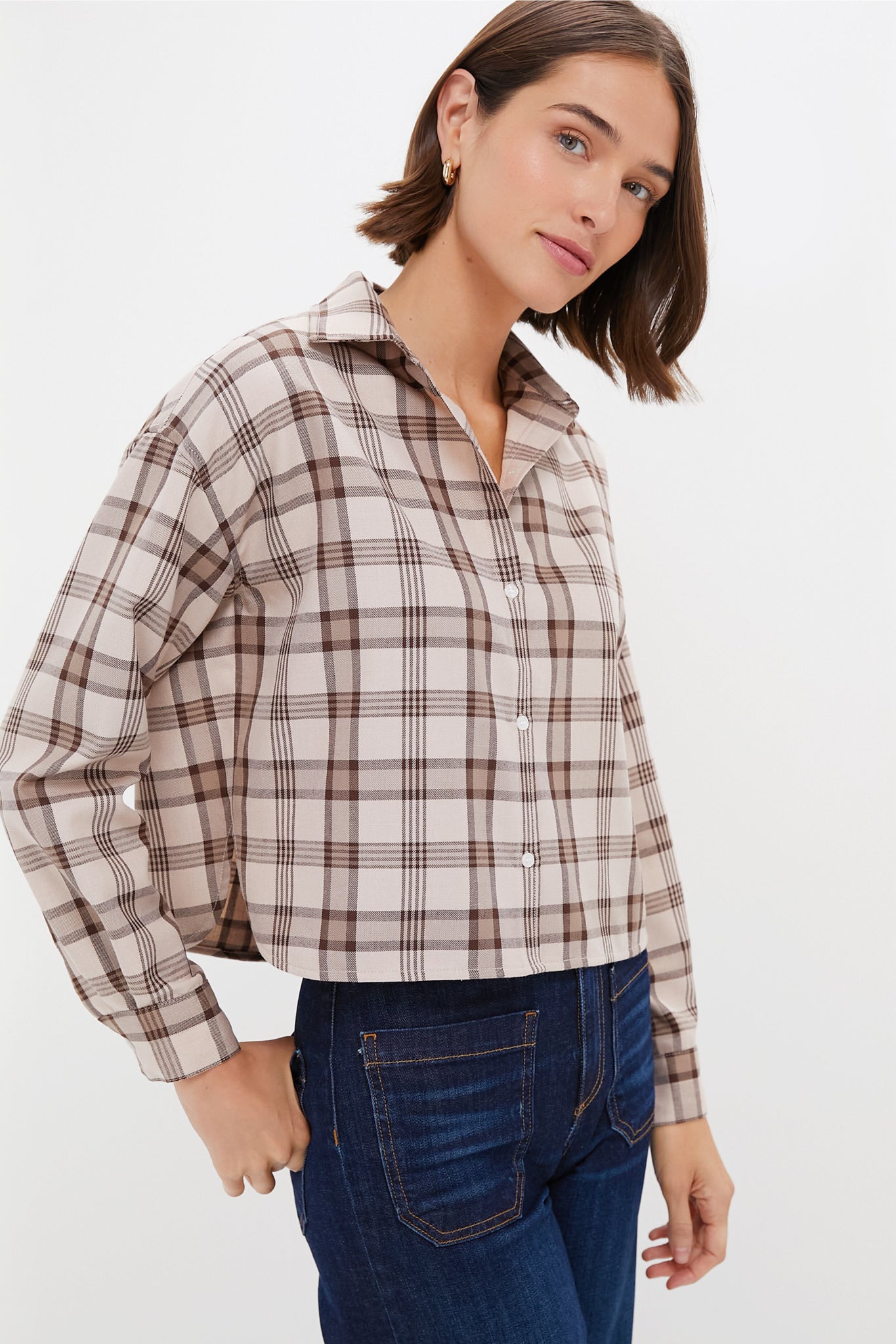 Brown Plaid Cropped Jasper Button Down