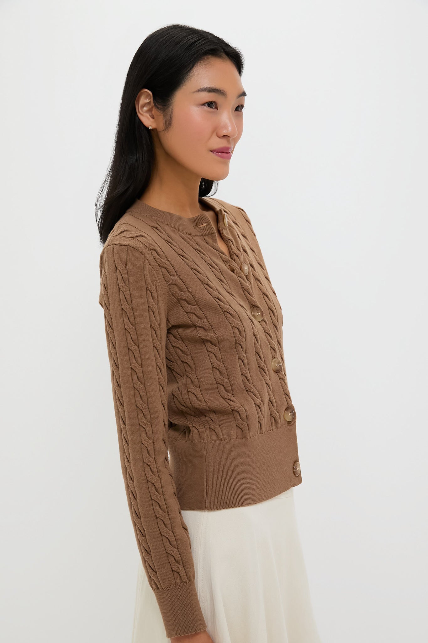 Mocha Cotton Cable Knit Kit Cardigan
