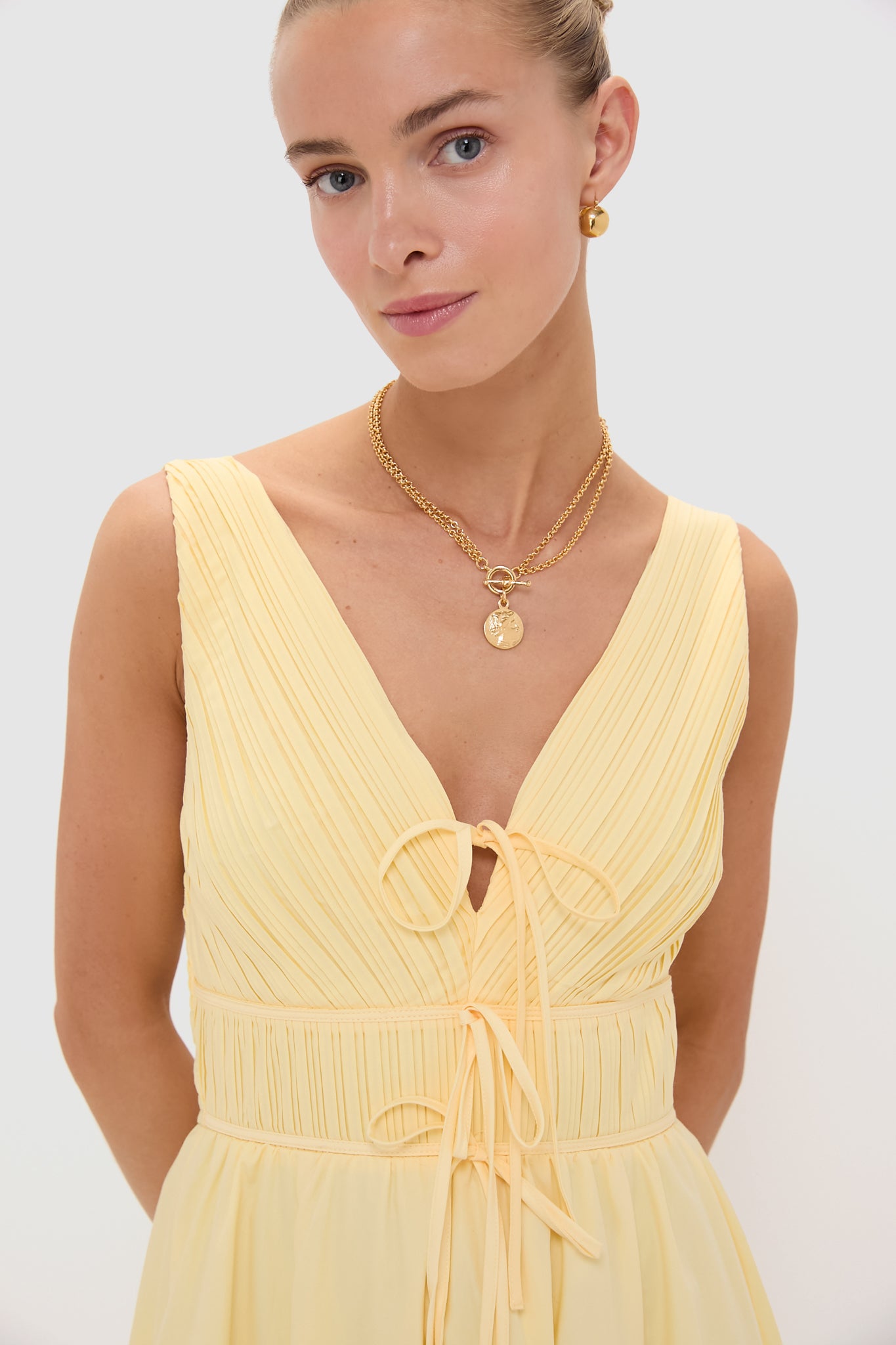 Light Yellow V-Neck Maxi Dress | Moon River Light Yellow V-Neck Maxi Dress | Moon River