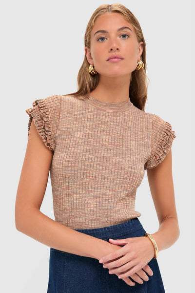 Brown Rowe Crewneck Flutter Sleeve Knit Top | Greylin