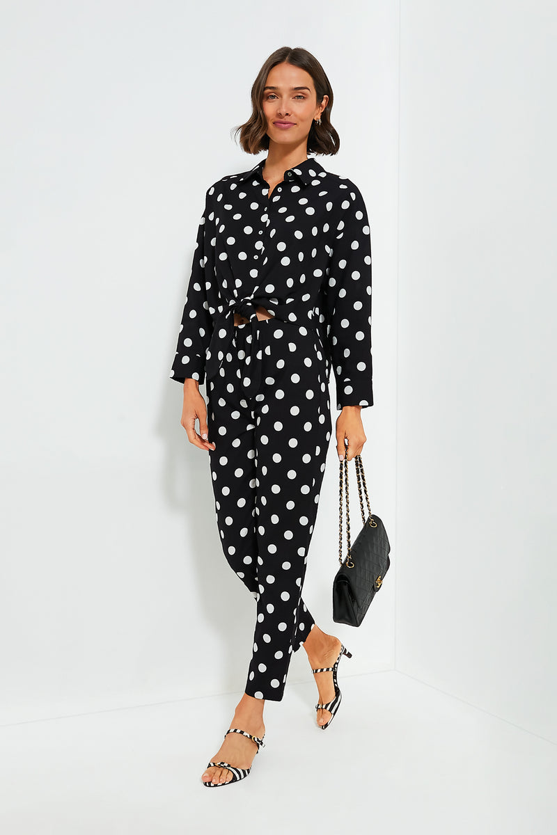 Black Polka Dot Tie-Front Juliana Shirt