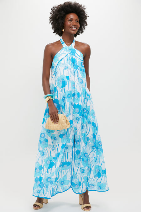Flowers Waves Maui Halter Midi Dress