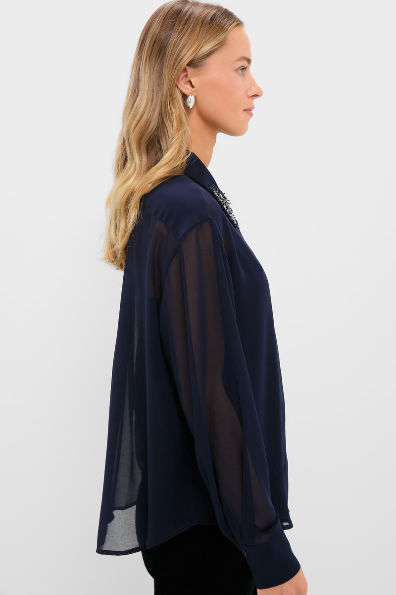 Navy Embellished Sheer Alysse Blouse