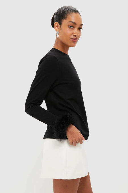 Black Long Sleeve T-Shirt with Detachable Feathers