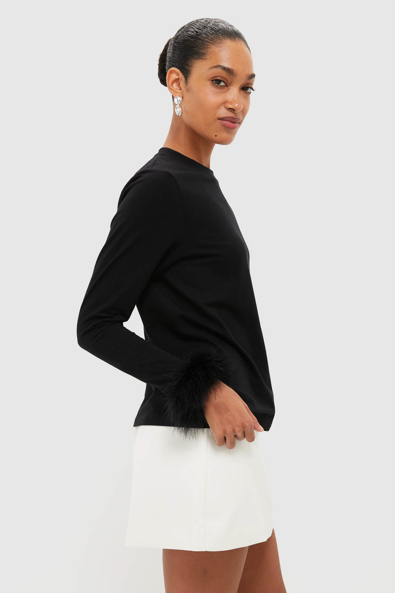 Black Long Sleeve T-Shirt with Detachable Feathers