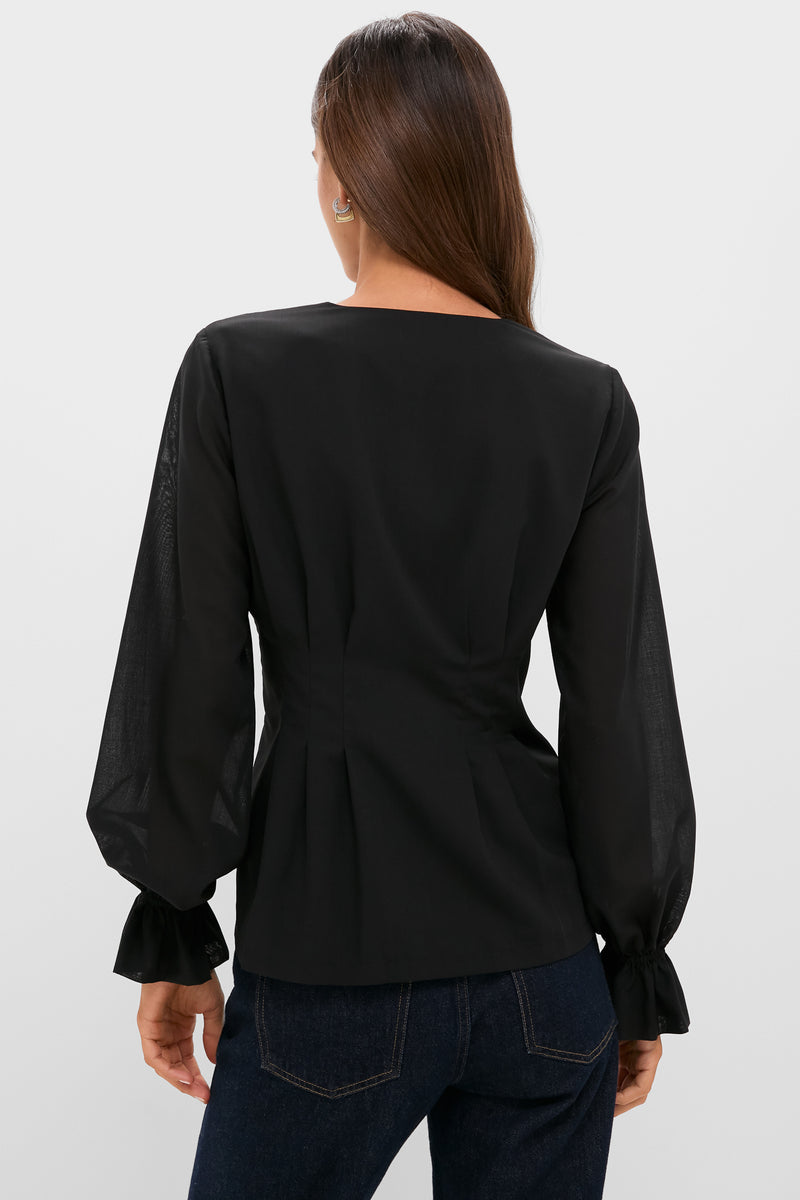 Black Wool Chiffon Madison Blouse