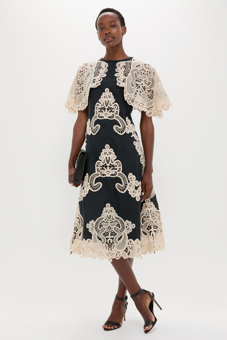 Black Medina Lace Midi Dress