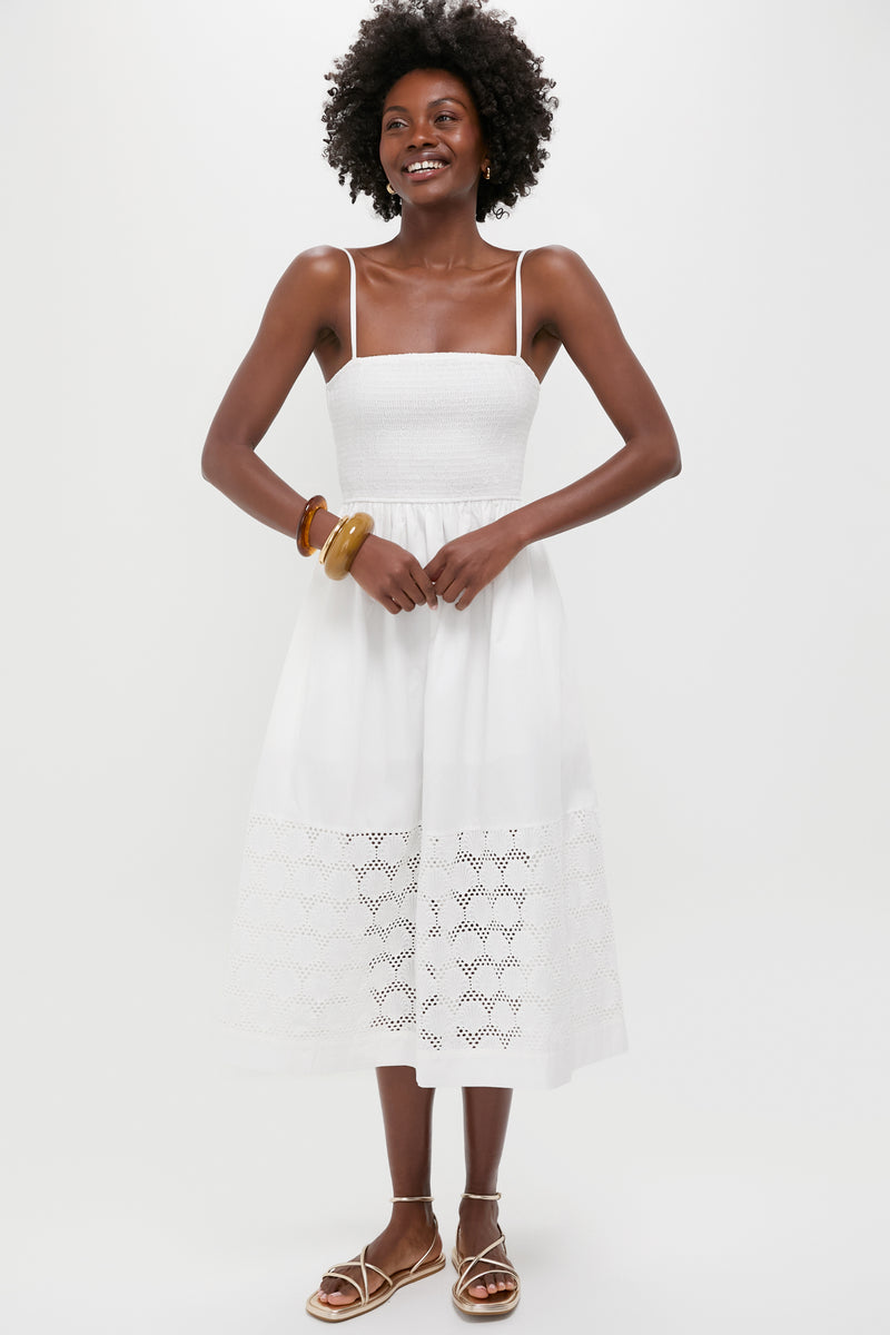 White Smocked Seashell Embroidery Harbor Dress