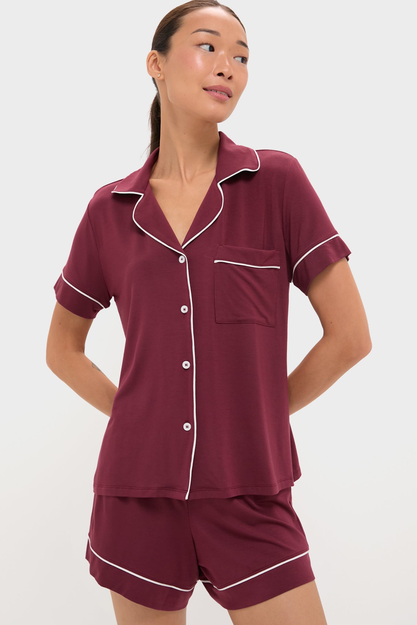 Bordeaux and Ivory Gisele Relaxed Short PJ Set