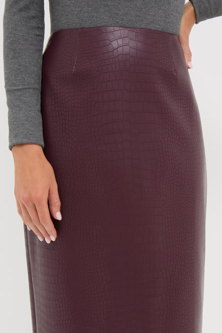 Plum Stamped Faux Leather Ellington Skirt