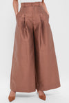 Brown and Cream Wide Leg Pleat Pleat Pants