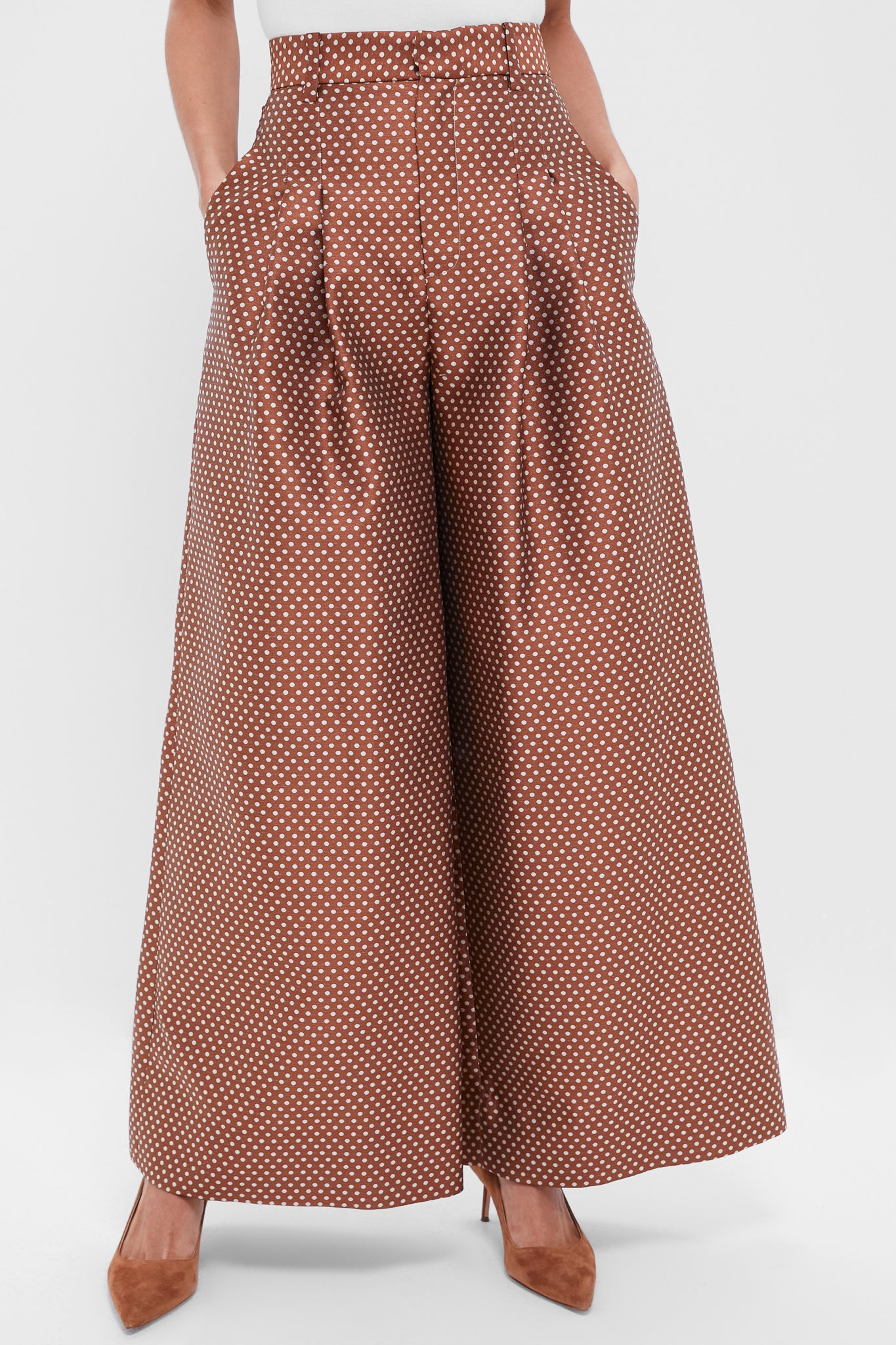 Brown and Cream Wide Leg Pleat Pleat Pants