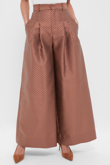 Brown and Cream Wide Leg Pleat Pleat Pants