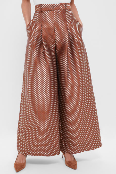 Brown and Cream Wide Leg Pleat Pleat Pants