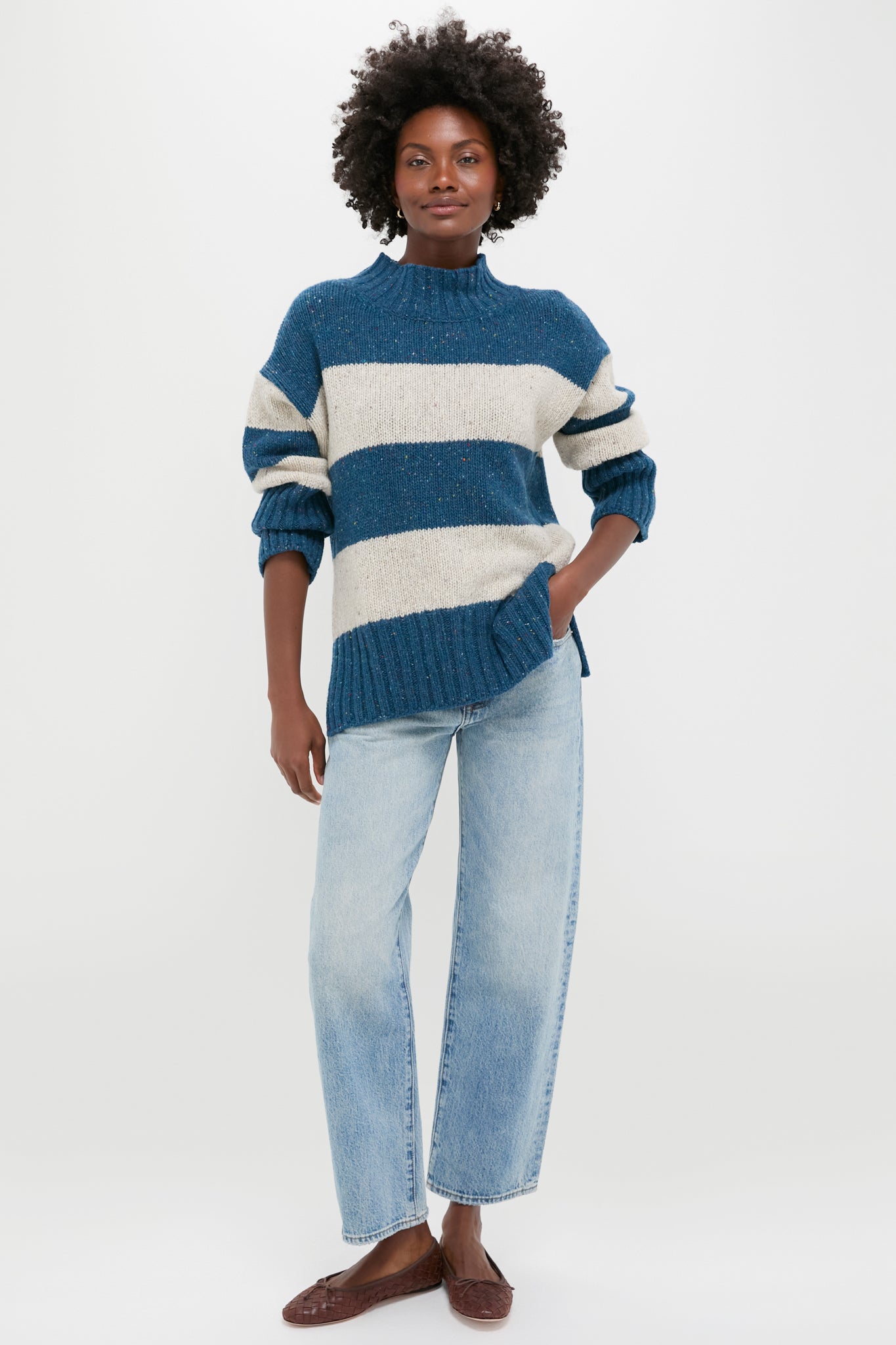 Ink Marl Arna Striped Funnel Neck Sweater