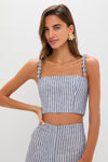 White and Blue Stripes Esperame Embellished Top