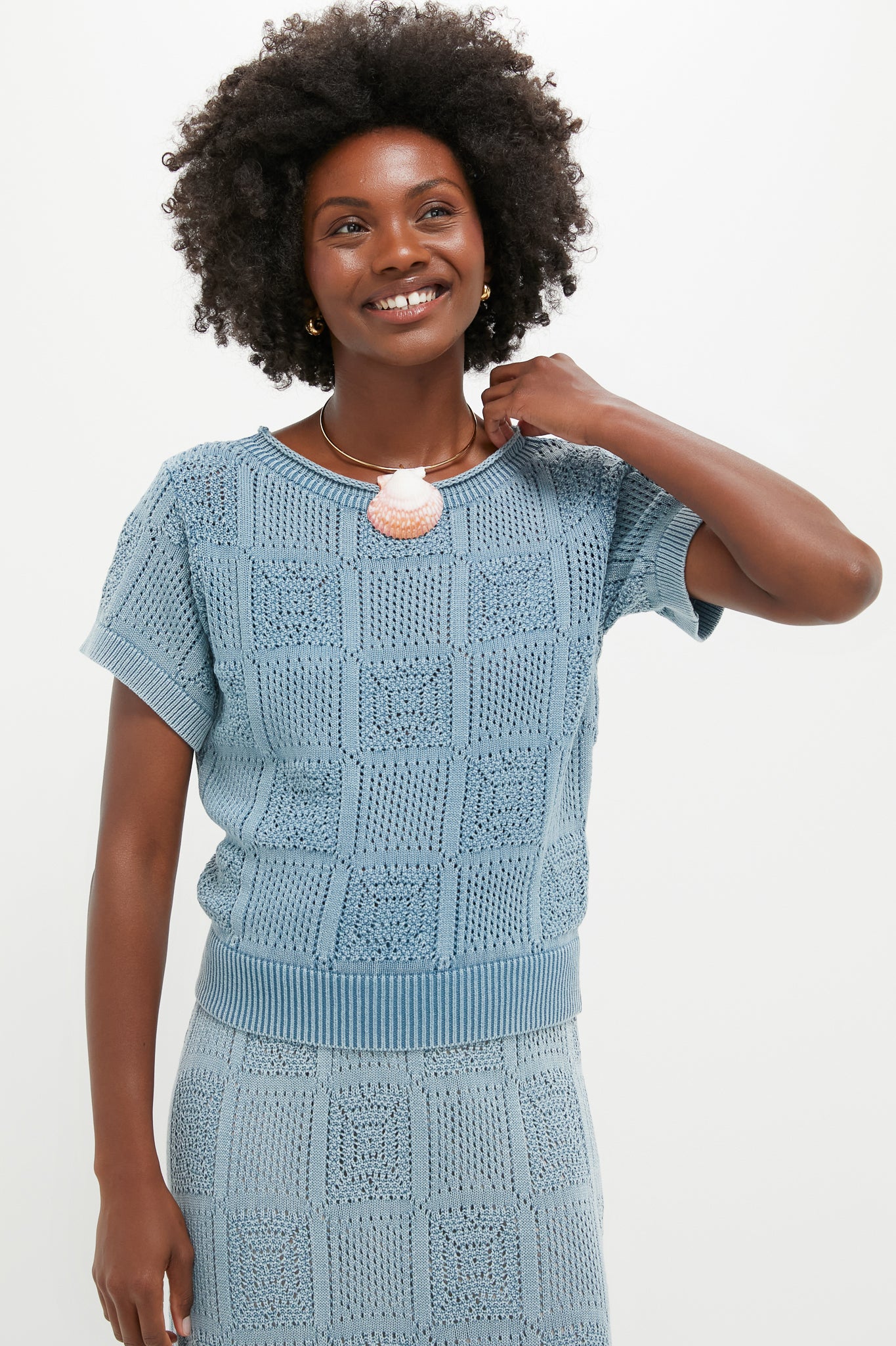 Indigo Pointelle Porter Top