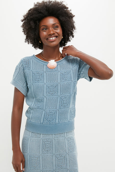 Indigo Pointelle Porter Top