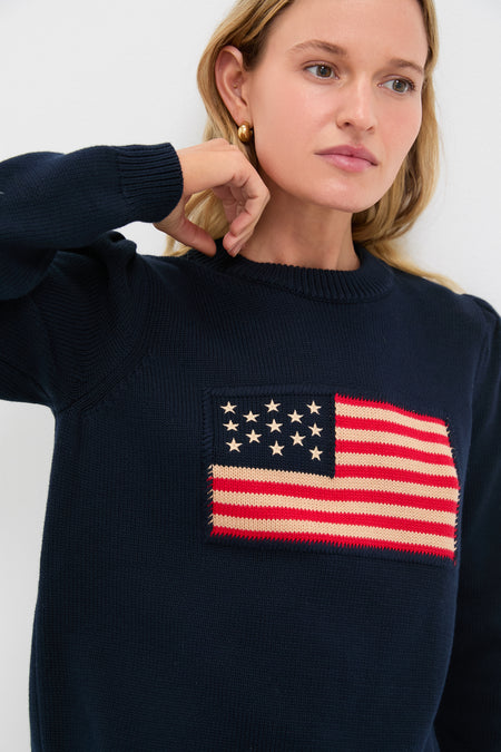 Navy Cropped Cotton Puff Sleeve Americana