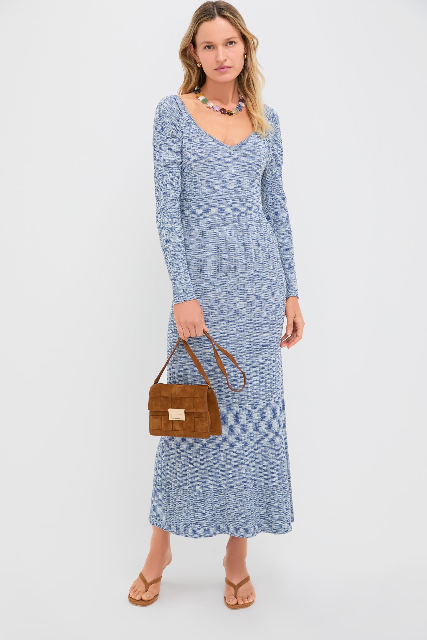 Navy Harper Off Shoulder Knit Sweater Midi Dress